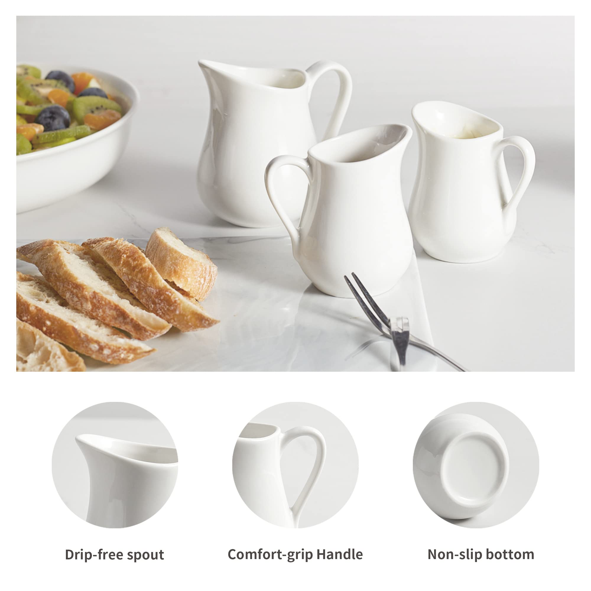 Gurygo 2 Oz (Set/2) Creamer Pitcher With Handle,Small Classic White Fine Porcelain Creamer Pitcher, Small Pitcher For Coffee Mil